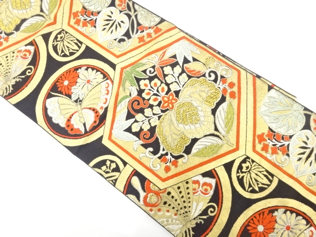 JAPANESE KIMONO / ANTIQUE FUKURO OBI / SILK / WOVEN KIKKO PATTERN